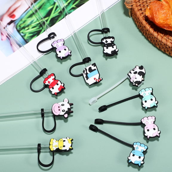 10 Pcs Cow Straw Covers Silicone Straw Toppers Drinking Straw Covers Straw Tips Straw Stoppers