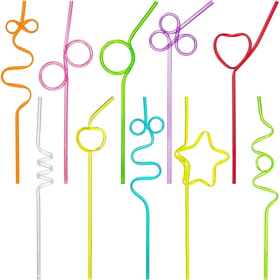 10 Pcs Crazy Straws, Happon Different Designs Colorful Loop Straws, 10'' Reusable Plastic Silly Straws, Silly Colorful Drinking Straws, Fun Varied Twists Straws for Birthday Party Supplies