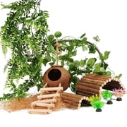 10 Pcs Crested Gecko Tank Accessories, Reptile Plants Bridge Vines, Coconut Shell with Ladder for Lizard, Chameleon Cage, Snakes, Hermit Crab, Leopard Gecko Tank Accessories