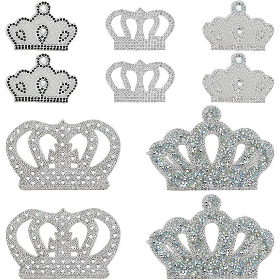 10 Pcs Crown Pearl Rhinestone Patches 5 Styles Crown Iron on Pearl Applique Hotfix Rhinestone Trimming Patches Clothing Repair Patches for Backpack Pants Hat Jeans Christmas Daily Use