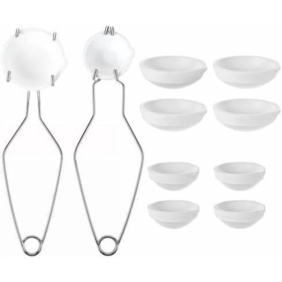 10 Pcs Crucibles for Melting Metal Kit, 4 Pcs Ceramic Quartz Crucibles & 4 Pcs Enlarged Ceramic Quartz Crucibles & 2 Pcs Gold Silver Copper Whip Tongs Handle 2A, Jewelry Refining Casting Pot
