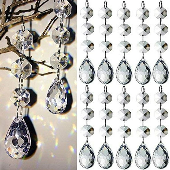 10 Pcs Crystal Christmas Tree Decorations Acrylic Clear Teardrop Hanging Crystal Balls Icicle Drop for Centerpieces Chandelier Diamond Pendants Garland Gem Beads Wedding New Year Party Ornaments