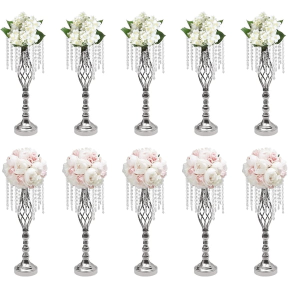 10 Pcs Crystal Flower Stand Wedding Centerpieces for Tables, 21.7" Tall Elegant Metal Flower Arrangement Stand, Tabletop Metal Flower Vase for Wedding Party Dinner Event Hotel Home Decor
