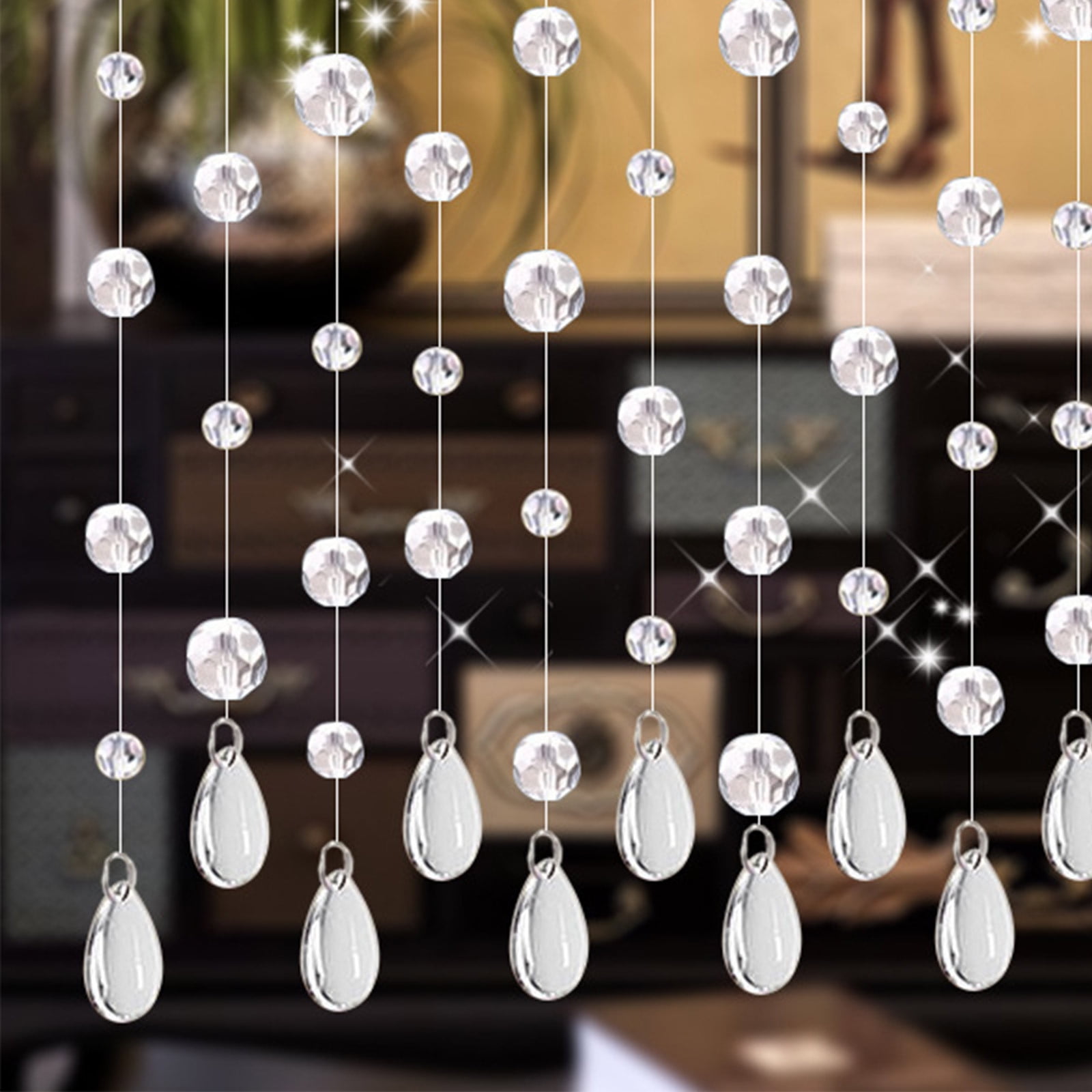 10 Pcs Crystal Glass Bead Curtain, Luxury Hanging Beaded Door Curtain, Transparent Room Divider, Elegant Wall Decor for Doorway, Window, Bedroom, Wedding