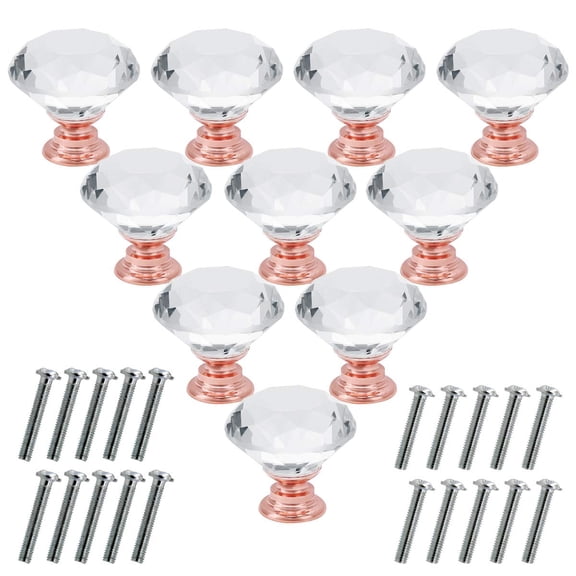 10 Pcs Crystal Glass Cabinet Knobs 30mm Diamond Shape Drawer Kitchen Cabinets Dresser Cupboard Wardrobe Pulls Handles (Clear)