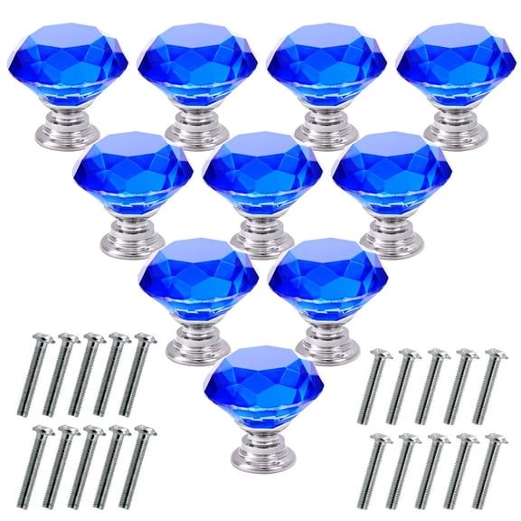 10 Pcs Crystal Glass Cabinet Knobs 30mm Diamond Shape Drawer Kitchen Cabinets Dresser Cupboard Wardrobe Pulls Handles (Clear)