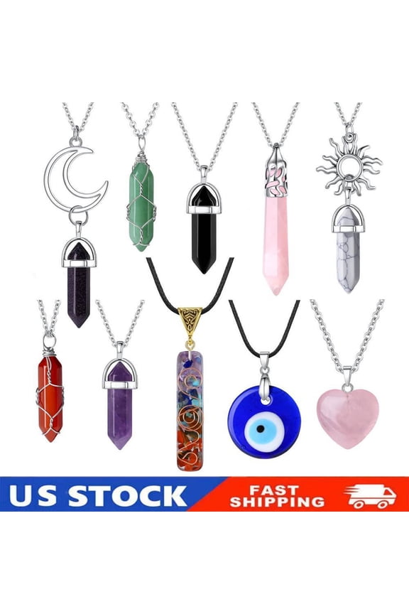 10 Pcs Crystal Necklace Vintage Hippie Wiccan Boho Pendant Women Jewelry