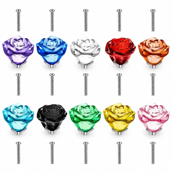 10 Pcs Crystal Rose Cabinet Knobs Set with 10 Metal Screws, Elegant Drawer Pull Handles for Furniture Upgrade, Decorative Cabinet Hardware for Wardrobe Kitchen Shoe Cabinet Home Decor Refresh
