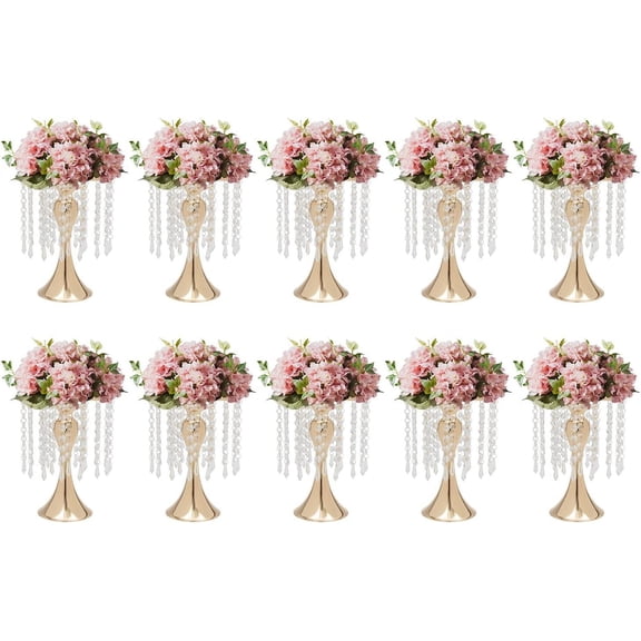 10 Pcs Crystal Wedding Flower Stand Set, 10.2in Crystal Flower Stand Wedding Centerpieces for Tables, Flower Vase for Wedding Party Reception Dining Room Living Room Decor (Golden)