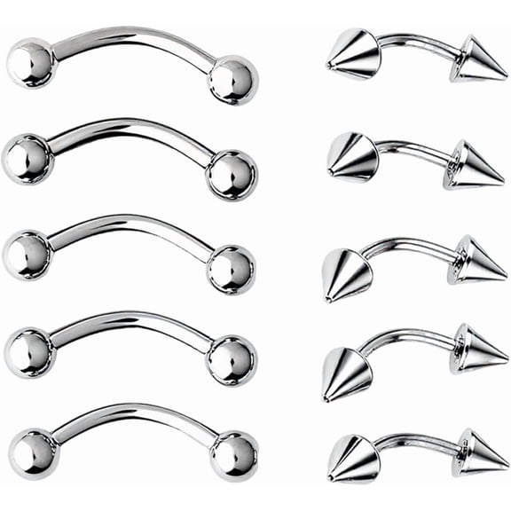 10 Pcs Curved Barbells for Eyebrow Lip, 16G Vertical Labret Rook Piercing Jewellery, Bridge Piercing Jewellery for Daith Rook Helix Septum, Lip Bars for Bottom Lip for Women Men