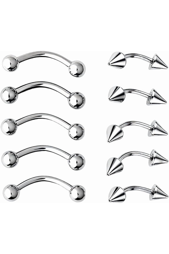 10 Pcs Curved Barbells for Eyebrow Lip, 16G Vertical Labret Rook Piercing Jewellery, Bridge Piercing Jewellery for Daith Rook Helix Septum, Lip Bars for Bottom Lip for Women Men