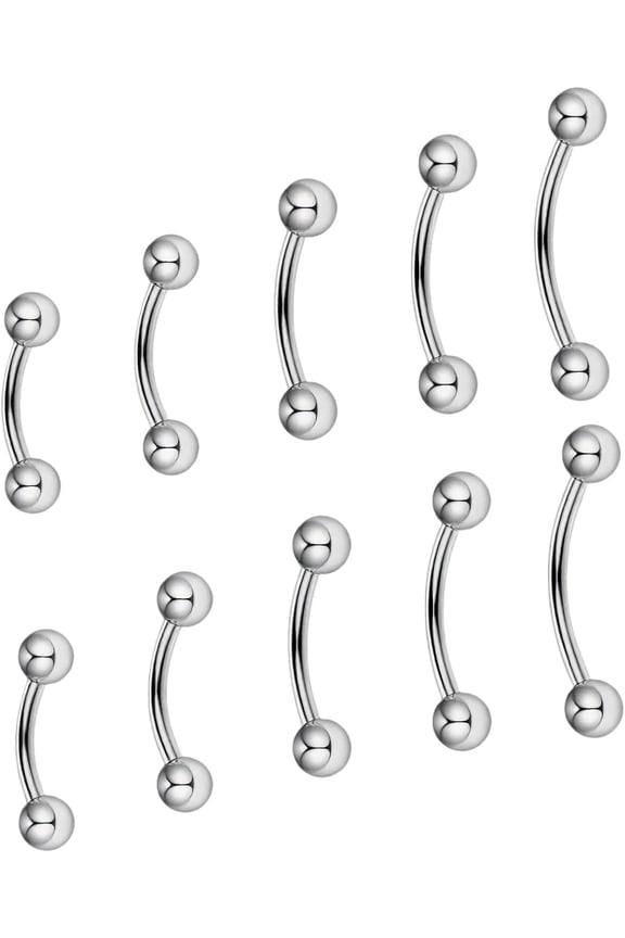 10 Pcs Curved Barbells for Eyebrow Lip Daith Rook, Rook Piercing Vertical Labret Lip Bars, Eyebrow Bar Lip Helix Daith Rook Piercing Jewellery for Women Men (6, 8, 10, 12, 14mm)
