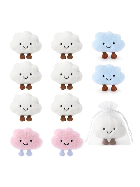 10 Pcs Cute Cloud Keychain Bulk Kawaii Plush Happy Cloud Stuffed Bag Charm Puffy Birthday Gifts Team Pack