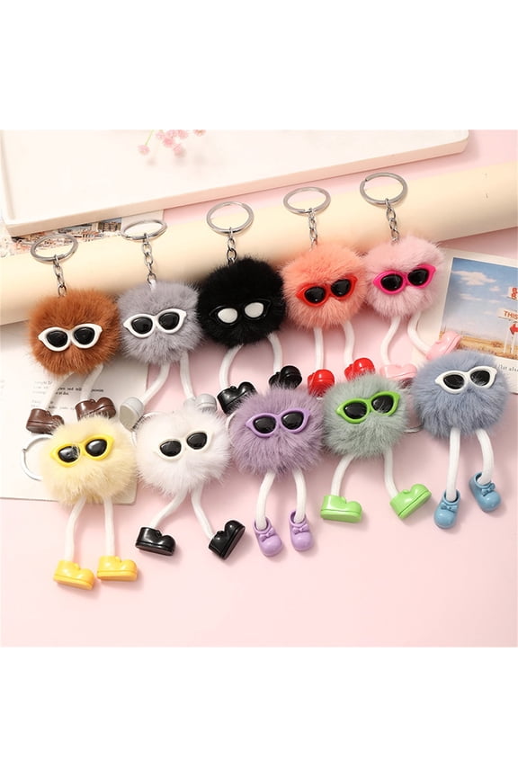 10 Pcs Cute Monster Plush Keychain Fluffy Pom Pom Key Ring with Legs Shoes Adorable Bag Charm for Kids Adults Multiple Style (Model 3(10Pcs))