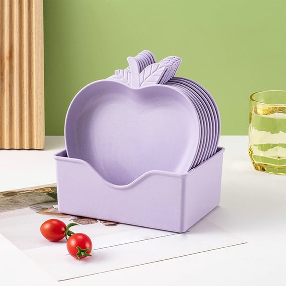 10 Pcs Cutlery Set with 6.3in Food Tray – Plastic Snack Bowls and Plates for Dining, Stackable and Dishwasher Safe(Purple)