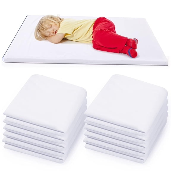 10 Pcs Daycare Nap Mat Sheet 24 x 52 Day Care Rest Mat Cover Fitted Polyester Baby Pillowcase Style Sheets for Boy Girl Classroom Nursery Kindergarten Kid Sleeping, White