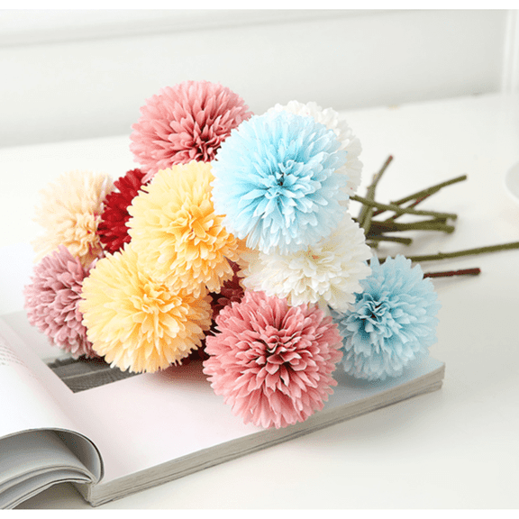 10 Pcs Decorative Faux Ball Flowers, Scheam Artificial Hydrangea Flowers Bouquets, Silk Fake Chrysanthemum Flowers Plants for Indoor, Outdoor, Garden, Floral Arrangement, Home Decoration - 5 Colors