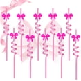 thumbnail image 1 of 10 Pcs Decorative Pink Bow Spiral Drinking Straws, Reusable Ribbon Theme Beverage Accessories for Themed Parties and Elegant Table Decorations Drinking Straws #B1 Pink_027, 1 of 9