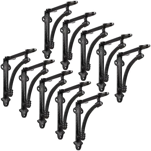 10 Pcs Decorative Shelf Brackets 5.5 Inch Cast Iron Half Round Open Shelf Metal Bracket Heavy Duty Black Farmhouse Wall Floating for DIY