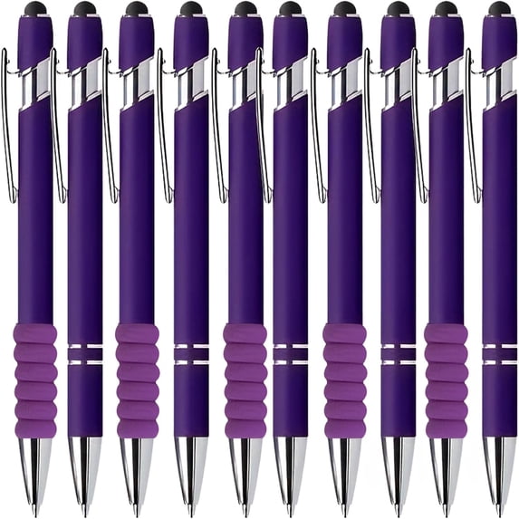 10 Pcs Deep Purple Ballpoint Pens, 1.0 mm Black Ink 2 in 1 Stylus Pens ...