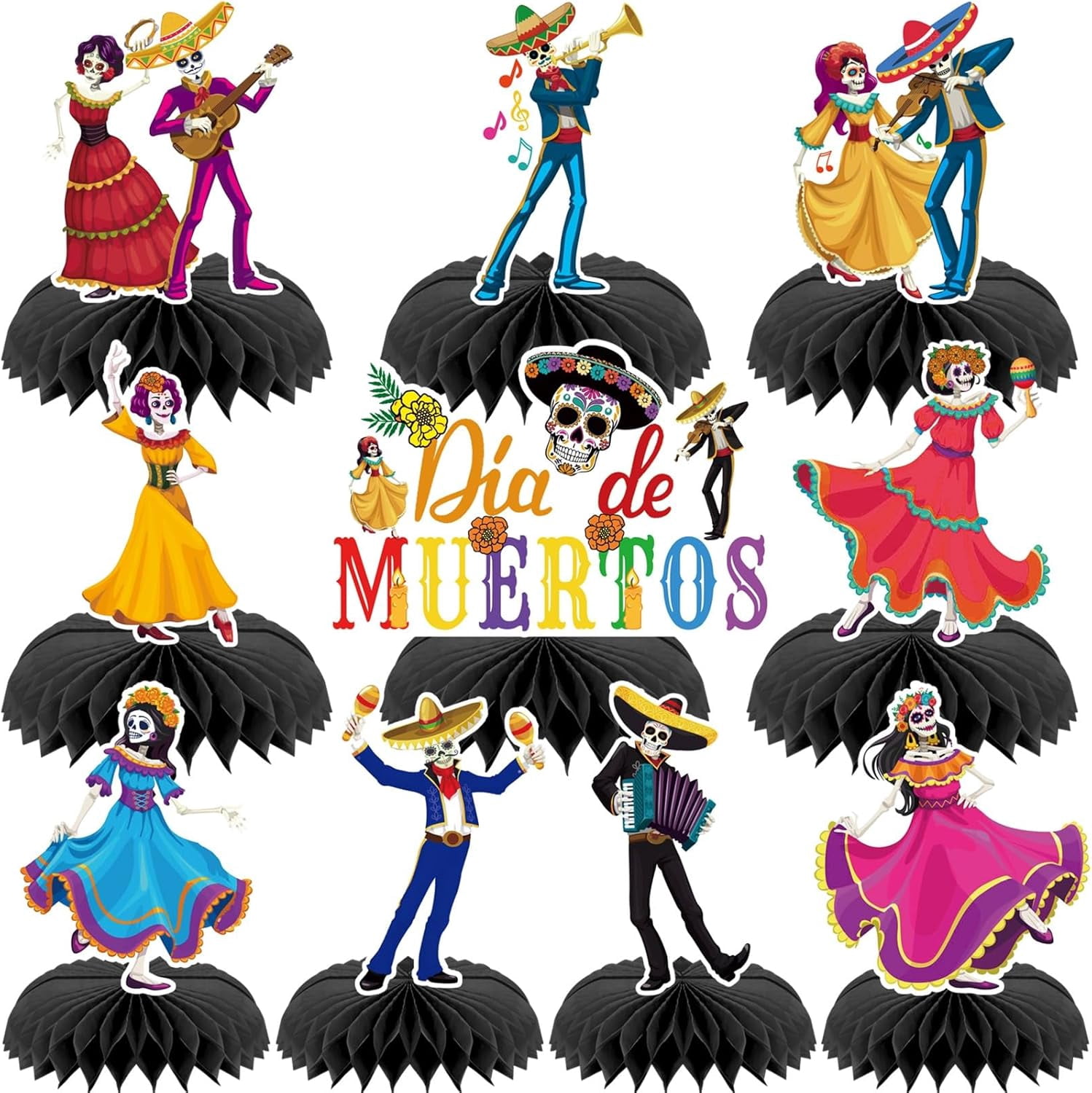 10 Pcs Dia De Los Muertos Table Decorations，Day of The Dead Honeycomb ...