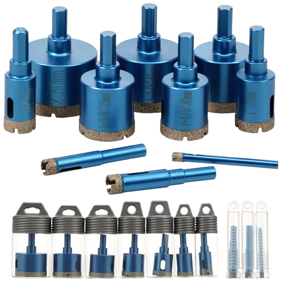 10 Pcs Diamond Hole Saw Kit Vacuum Brazed Diamond Tile Drill Bit Set for Porcelain Tile Granite Dry and Wet Cutting from 1/4 to 2 in