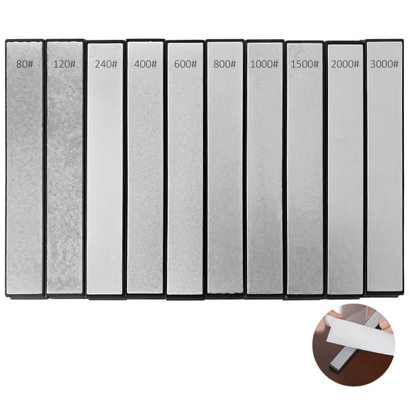 10 Pcs Diamond Sharpening Plate Set - 80/120/240/400/600/800/1000/1500/2000/3000 Grit Sharpening Stones,Knife Sharpeners with a Plastic Base - No Oil or Water Needed