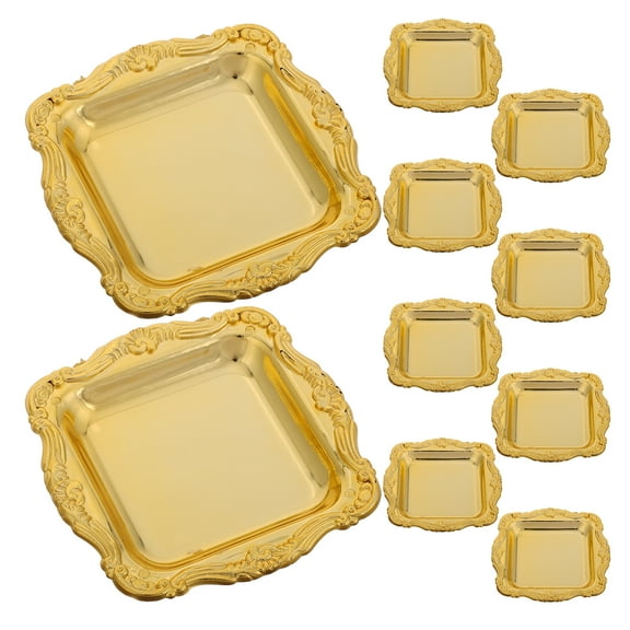 OFFIGAM 10Pcs Versatile Gold Plastic Cake Plates for Wedding and Party Serving