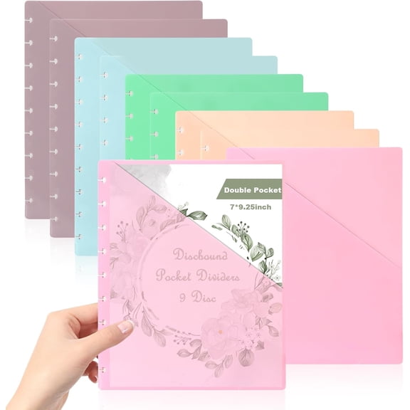 10 Pcs Discbound Pocket Dividers 2 Pocket Fit 7x9.25inch Paper Discbound Notebook Dividers with Pockets 9 Disc Planner Pocket Inserts Disc Planner Cover Discbound Notebook Accessories for Office