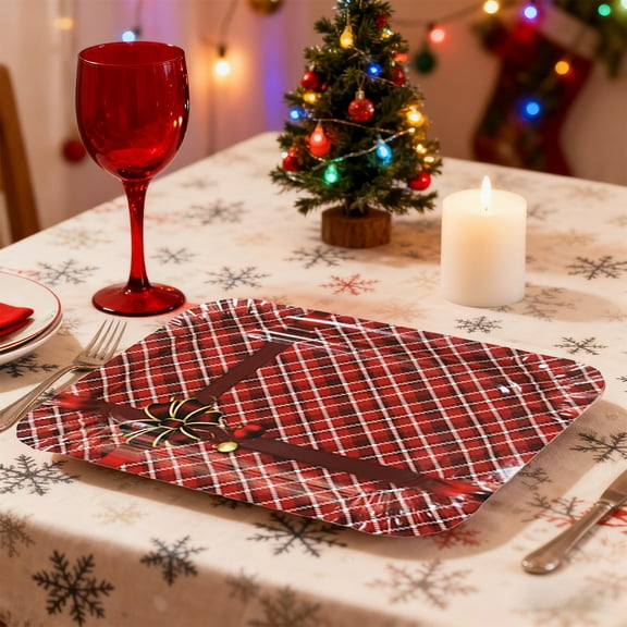 10 Pcs Disposable Christmas Party Paper Plates - Rectangular Oil & Heat Resistant, Christmas Element Prints Holiday Decor Disposable Dinner Plates