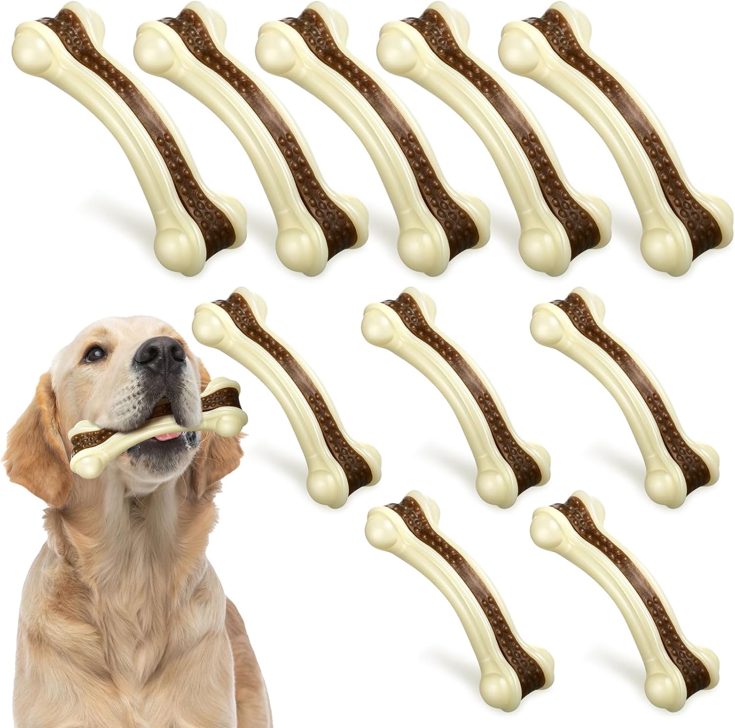 10 Pcs Dog Chew Toys for Aggressive Chewers Nylon Beef Flavor Dog Bones Tough Puppy Teething Toys Puppy Chew Bones for Large/Medium/Small Breed Dogs Puppies