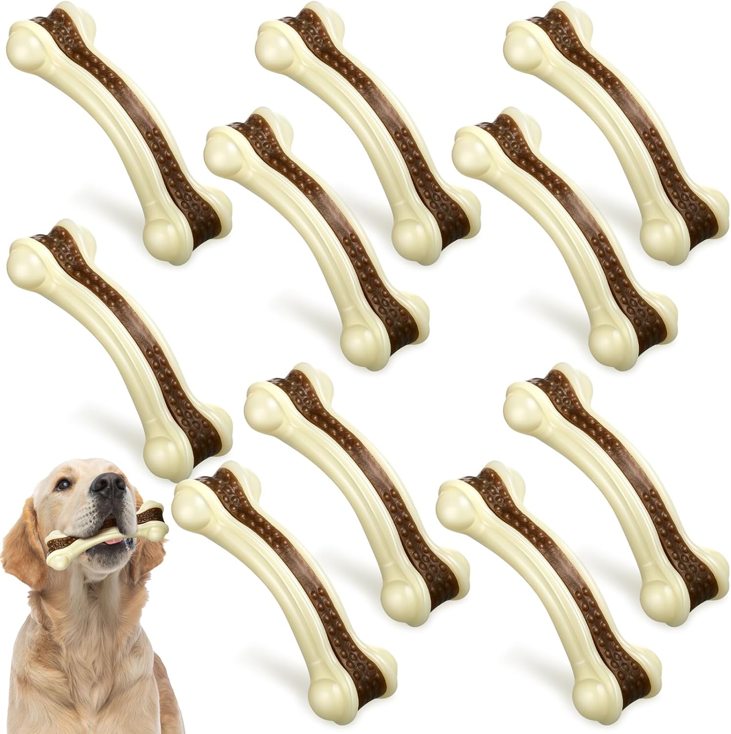 10 Pcs Dog Chew Toys for Aggressive Chewers Nylon Beef Flavor Dog Bones Tough Puppy Teething Toys Puppy Chew Bones for Large/Medium/Small Breed Dogs Puppies