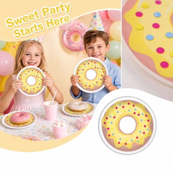 10 Pcs Donut Theme Party Paper Plates 7 Inch Disposable Dessert Plates for Birthday Party Tableware Supplies Set 10 Pieces