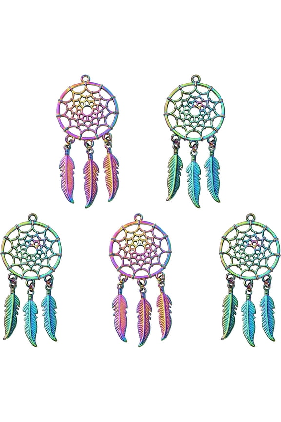 10 Pcs Dream Catch Charm Rainbow Color Alloy Big Pendants Woven Net Charm Pendants for Jewelry Necklace Bracelet Earring Making Crafts Alloy