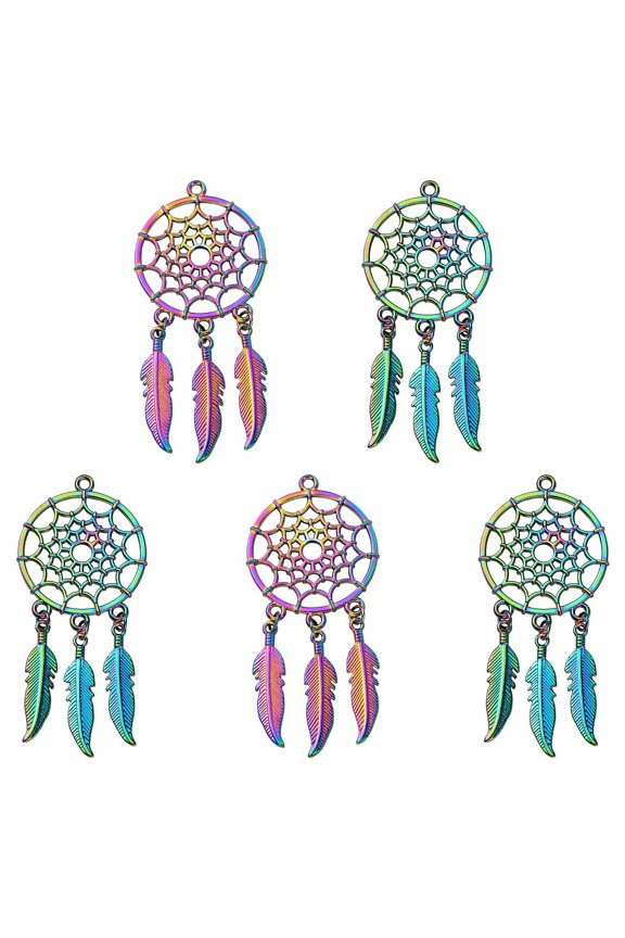 10 Pcs Dream Catch Charm Rainbow Color Alloy Big Pendants Woven Net Charm Pendants