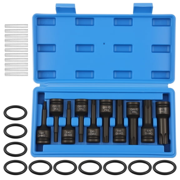 10 Pcs Drive Impact Socket Set T30 to T80 Cr Mo Steel Impact Star Bit Socket Set with Organizer Case for Automotive Repair Professional Use