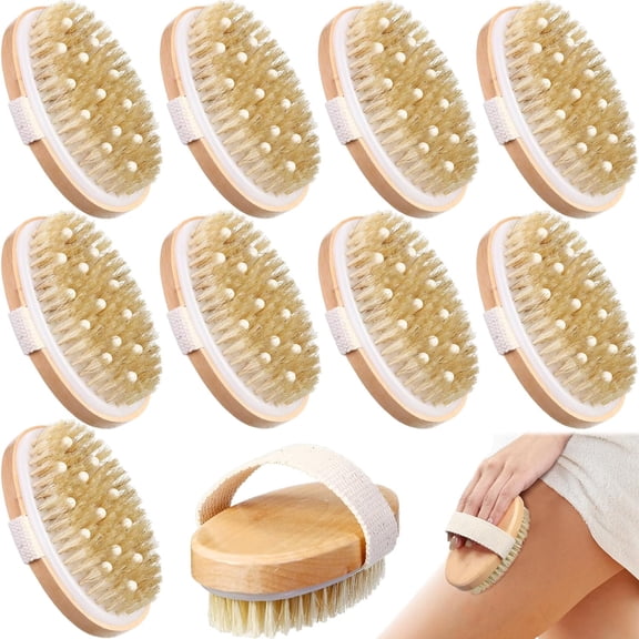 10 Pcs Dry Brushes for Body Dry Brushing Body Brush Exfoliating Brush with Massage Nodule Scrubber for Shower Bath Back Circulation Improvement Dead Skin Remove Beauty Exfoliator