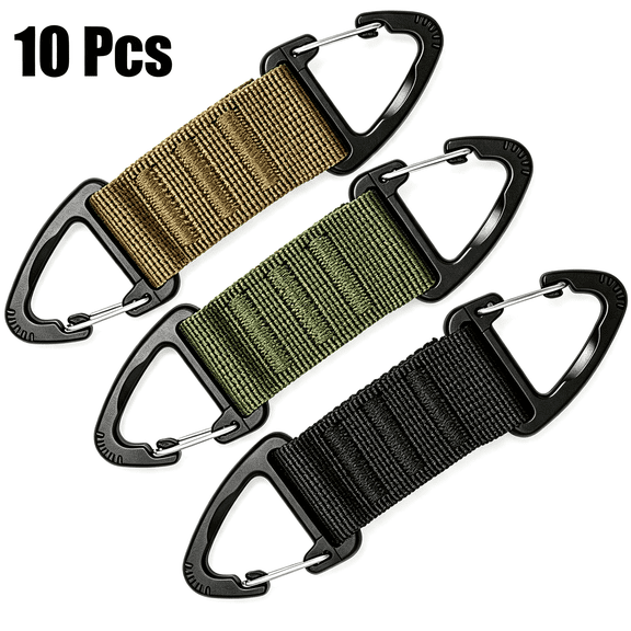 10 Pcs Dual-Ended Tactical Carabiner Clips, Heavy Duty Nylon Webbing Utility Hooks, MOLLE Compatible Gear Hanger for Backpack Belt Camping Hiking Outdoor EDC Accessories