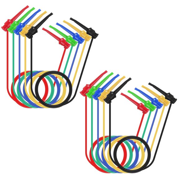 10 Pcs Dual Lead Test Hook Clips Multimeter Electrical Test Leads 5 Colors 20 AWG Silicone Flexible Test Cables for Electronic Component Testing