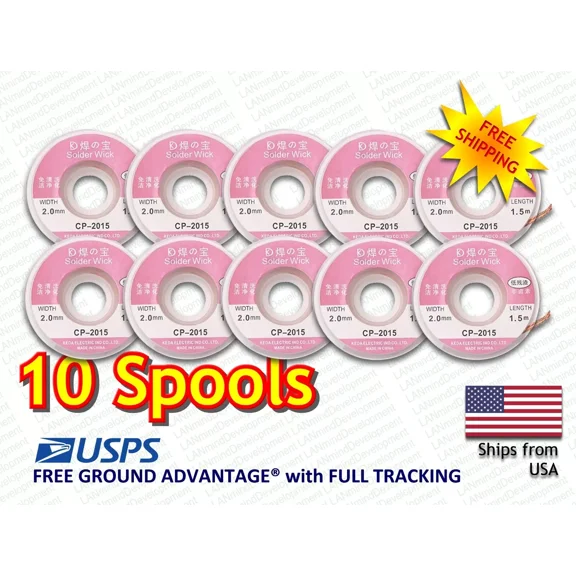 10 Pcs. - Durable 1.5M X 2.0 Mm Copper Braid Desoldering Solder Removal Wick