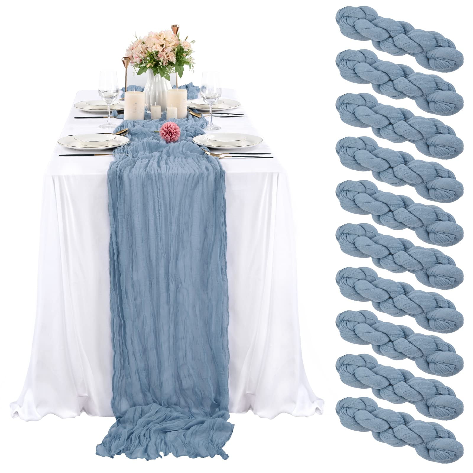 10 Pcs Dusty Blue Cheesecloth Table Runner 10ft Gauze For Wedding Reception Sheer Bridal Shower Birthday Party Boho Decoration Rustic Romantic Com