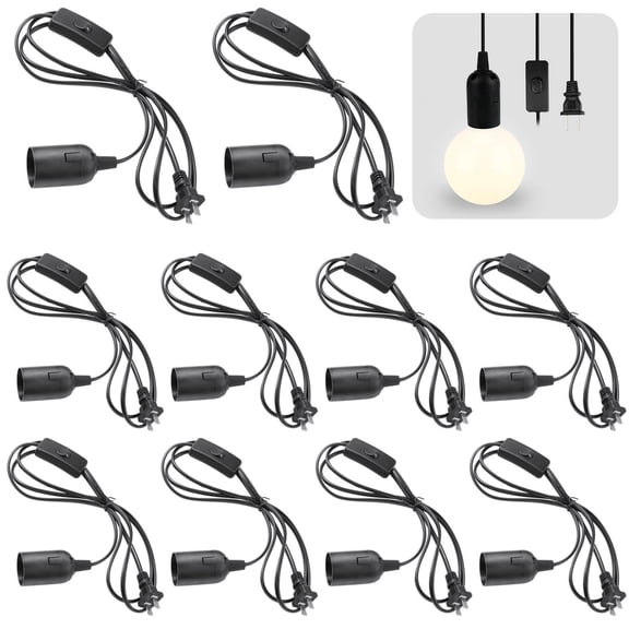 10 Pcs E27 Hanging Cord Set, 6 Feet Light Bulb Extension Cable, Pendant Light Cord with In-line Switch