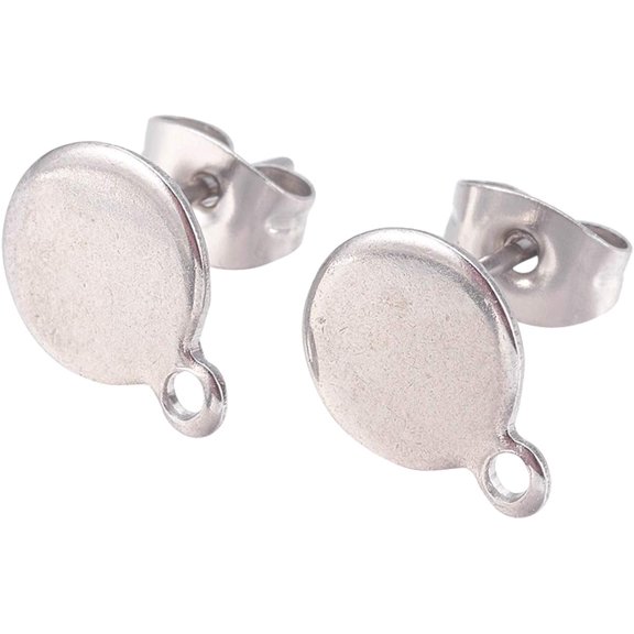 10 Pcs Earring Posts 12mm Flat Pad Earring Studs with Butterfly Earring Backs for Earring Making Findings Stainless Steel Color Stainless Steel Color