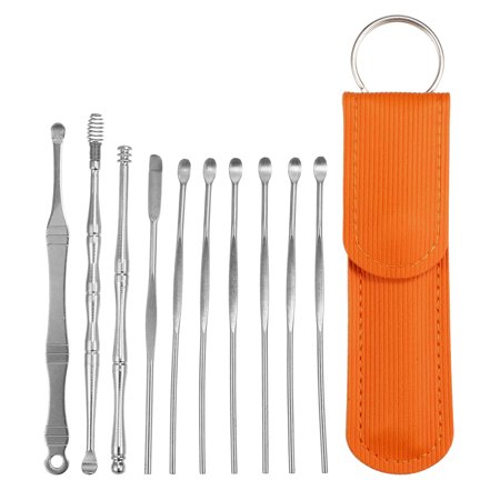 10 Pcs Earwax Cleaning Tool Kit Portable Stainless Steel Earwax Cleaner Tool with Storage Pouch Orange