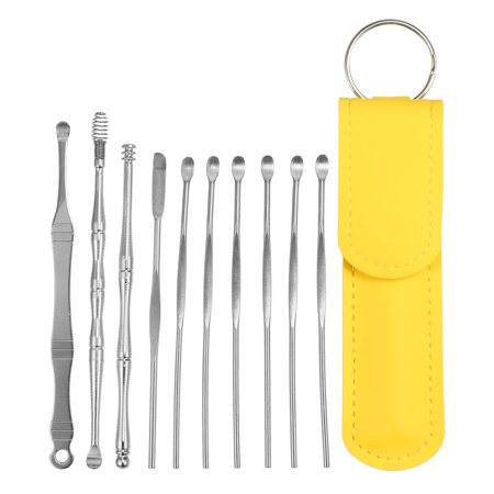 10 Pcs Earwax Cleaning Tool Kit Portable Stainless Steel Earwax Cleaner Tool with Storage Pouch Yellow