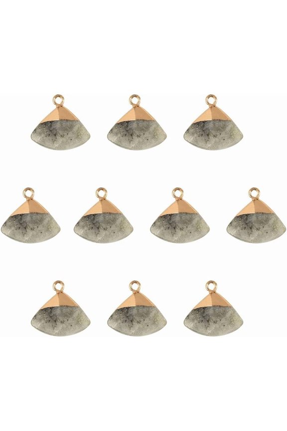 10 Pcs Electroplate Natural Labradorite Pendants Dyed Triangle Faceted Labradorite Stone Pendants with Golden Brass Findings for DIY Earring Necklace Jewelry Making Grey