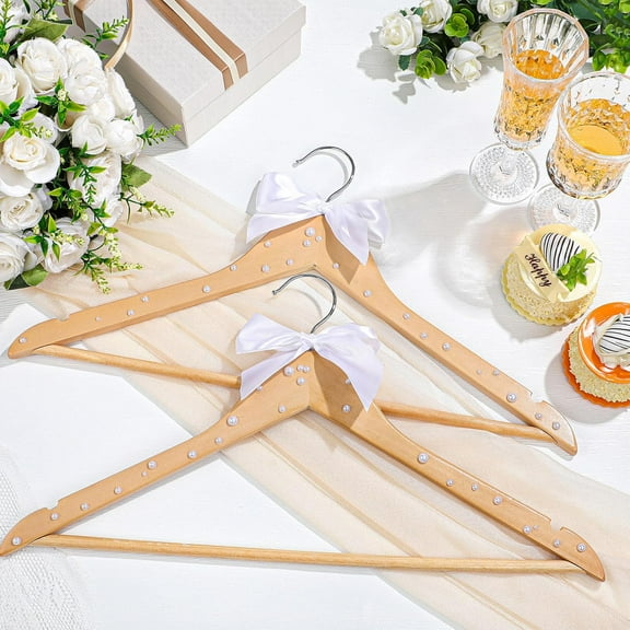 10 Pcs Elegant Wooden Bridesmaid Hangers with & Bow for Wedding Dress, Bridal Shower, Photo Prop