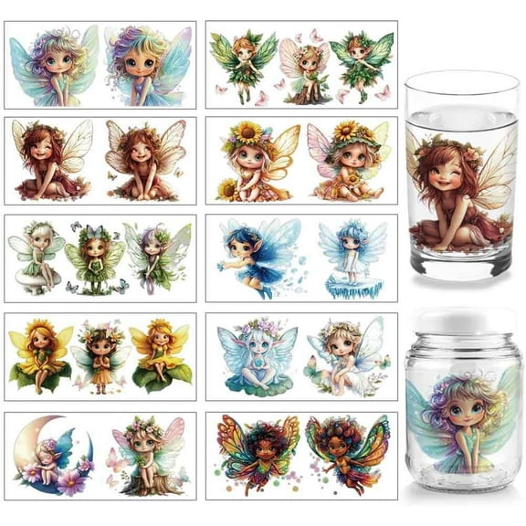 10 Pcs Elf UV DTF Cup Wrap Transfer Sticker 10 Styles Little Fairy Transfer Paper Rub on Stickers PVC Cup Wrap Waterproof Rub Decals for Cup Glass Wood Furniture 24x11cm/9.4x11inch