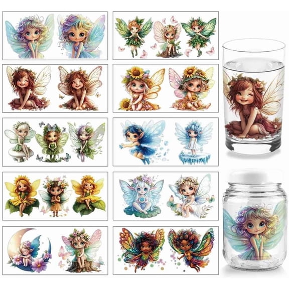 10 Pcs Elf UV DTF Cup Wrap Transfer Sticker 10 Styles Little Fairy Transfer Paper Rub on Stickers PVC Cup Wrap Waterproof Rub Decals