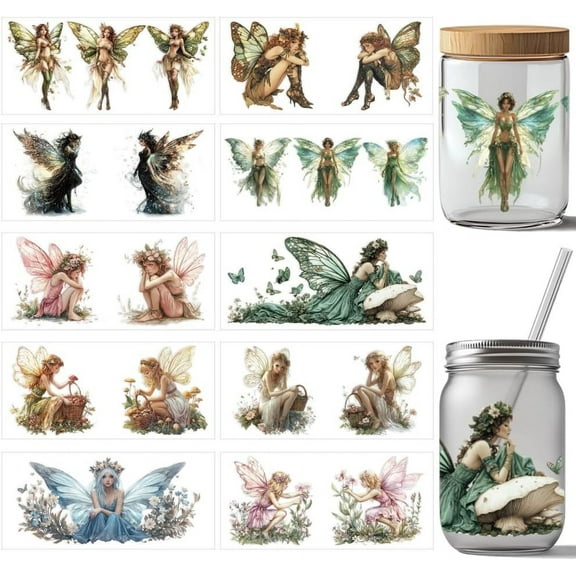 10 Pcs Elf UV DTF Cup Wrap Transfer Sticker 10 Styles Magic Fairy Transfer Paper Rub on Stickers PVC Cup Wrap Waterproof Rub Decals for Cup Glass Wood Furniture 24x11cm/9.4x11inch
